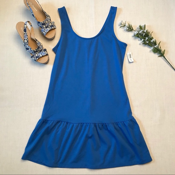 blue dress with ruffles at the bottom